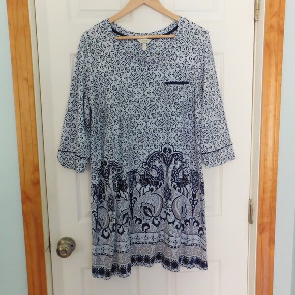 Soma Cool Nights Nightgown Blue Floral Print Sleepshirt 3/4 Sleeve Large - Picture 1 of 5